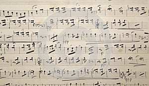 Old music old score with yellowed paper,