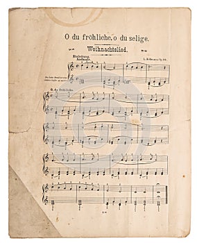 Old music sheet popular Christmas carol Used paper