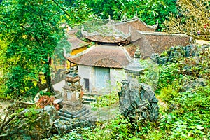 Old mysterious temples of the Bich pagoda complex, Tam Coc, Ninh Binh, Vietnam