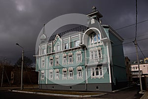 Old mystic palace at night with stormy sky