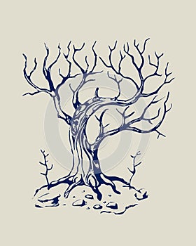 Old mystical tree without foliage. Vector