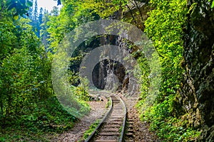 Old narrow gauge railway in mountain region