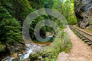 Old narrow gauge railway in mountain region