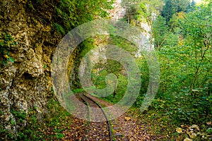 Old narrow gauge railway in mountain region