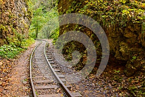 Old narrow gauge railway in mountain region