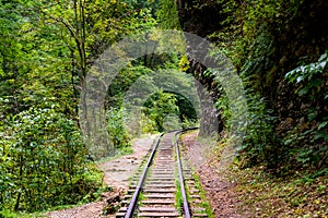 Old narrow gauge railway in mountain region