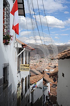 .Old narrow street in the center of Cusco Peru