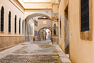 Old narrow street in european city. Plasencia