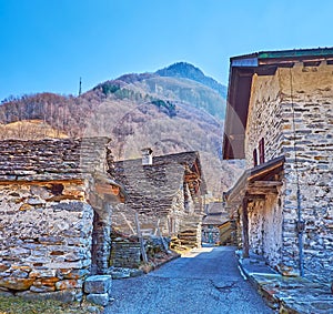 The old narrow street of Frasco, Valle Verzasca, Switzerland