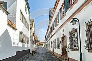 Old narrow street in Hochheim, Hesse,  at the rheingau wine route