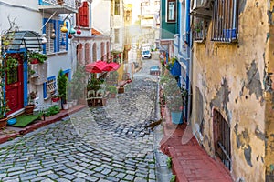 Old narrow street of Istanbul, Balat district, Turkey