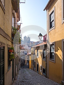 Old narrow street in Portuguese town Oporto