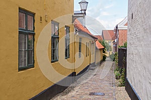 Old narrow street in Ribe, Denmark