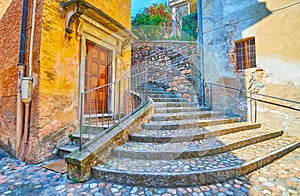 The old narrow street with staircase, Morcote, Switzerland