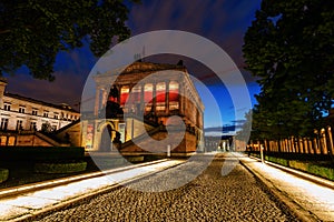 Old National Gallery in Berlin, Germany, at night