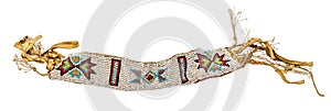 Old Native American bracelet sewn as jewelry / pearl weaving on leather