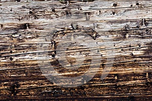 Old natural brown cabin wood wall. Wooden textured background pattern.