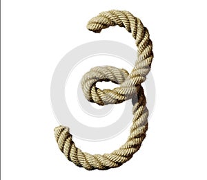 old natural fiber rope bent in the form of number 3
