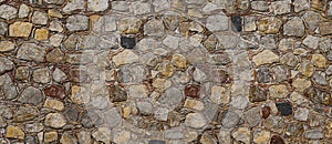 Old natural stone wall texture background with masonry pattern