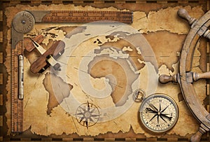 Old nautical map still life as adventure, travel and exploration theme