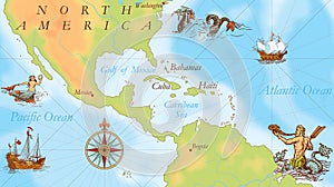 Old navy map. Carribean sea