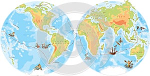 Old navy map. Ferdinand Magellan way