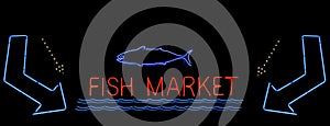 Old Neon Fish Market Sign Photo Composite