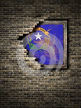 Old Nevada flag in brick wall