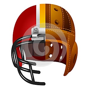 Old and new american football helmet