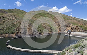 Old and new arch walls of the Wild Horse Dam north of Elko, Nevada, USA