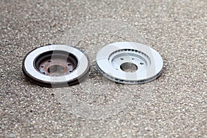 Old and new brake disk, car safety