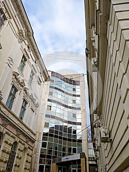 Old and new buildings in the city center - Arad county - Romania