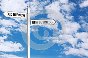 Old and New Business Direction Arrows Road Sign. 3d Rendering