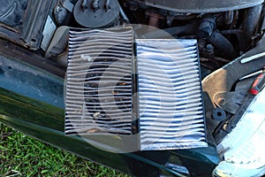 old and new cabin air filters, replacement of the cabin filter in the car