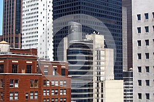 Old and new highrise buildings in Midtown, architectural details, New York, NY, USA