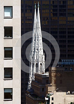 Old and new highrise buildings in Midtown, architectural details, New York, NY, USA