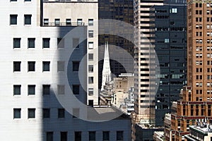 Old and new highrise buildings in Midtown, architectural details, New York, NY, USA