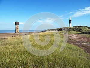 Old and new lighthouses at Spurn Point, East Yorkshire, England