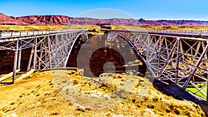 The Old and New Navajo Bridge of U.S. Highway 89 A, over the Colorado River at Marble Canyon