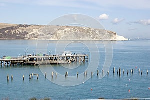 Old and New piers at Swanage, Dorset