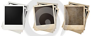 Old and new polaroid photo frames stacks isolated