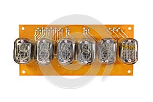 Old Nixie tubes indicator panel. on white background