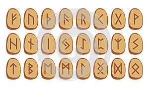 Old Norse Scandinavian runes set. Runic alphabet, futhark. Ston