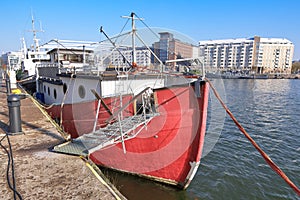 The old is not a big ship moored to the pier