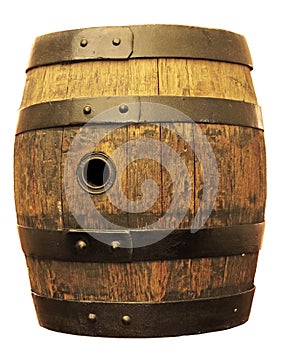 Old oak barrel isolated