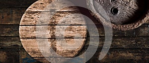 Old oak beer or wine barrel background photo