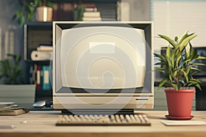 Old and obsolete computer on old office table