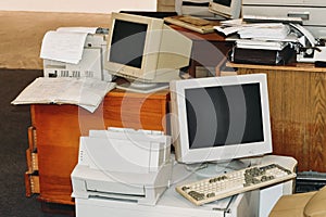 old and obsolete computers ready to recycling depot