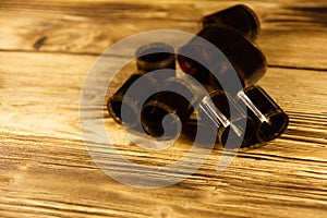 Old obsolete films on a wooden table