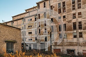 Old obsolete industrial building ruined and ready for demolishin